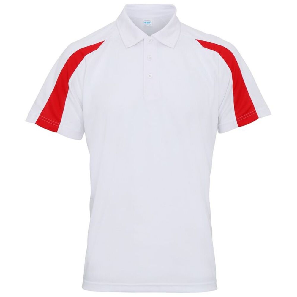 AWDis Just Cool Mens Short Sleeve Contrast Panel Polo Shirt / Arctic White/Fire